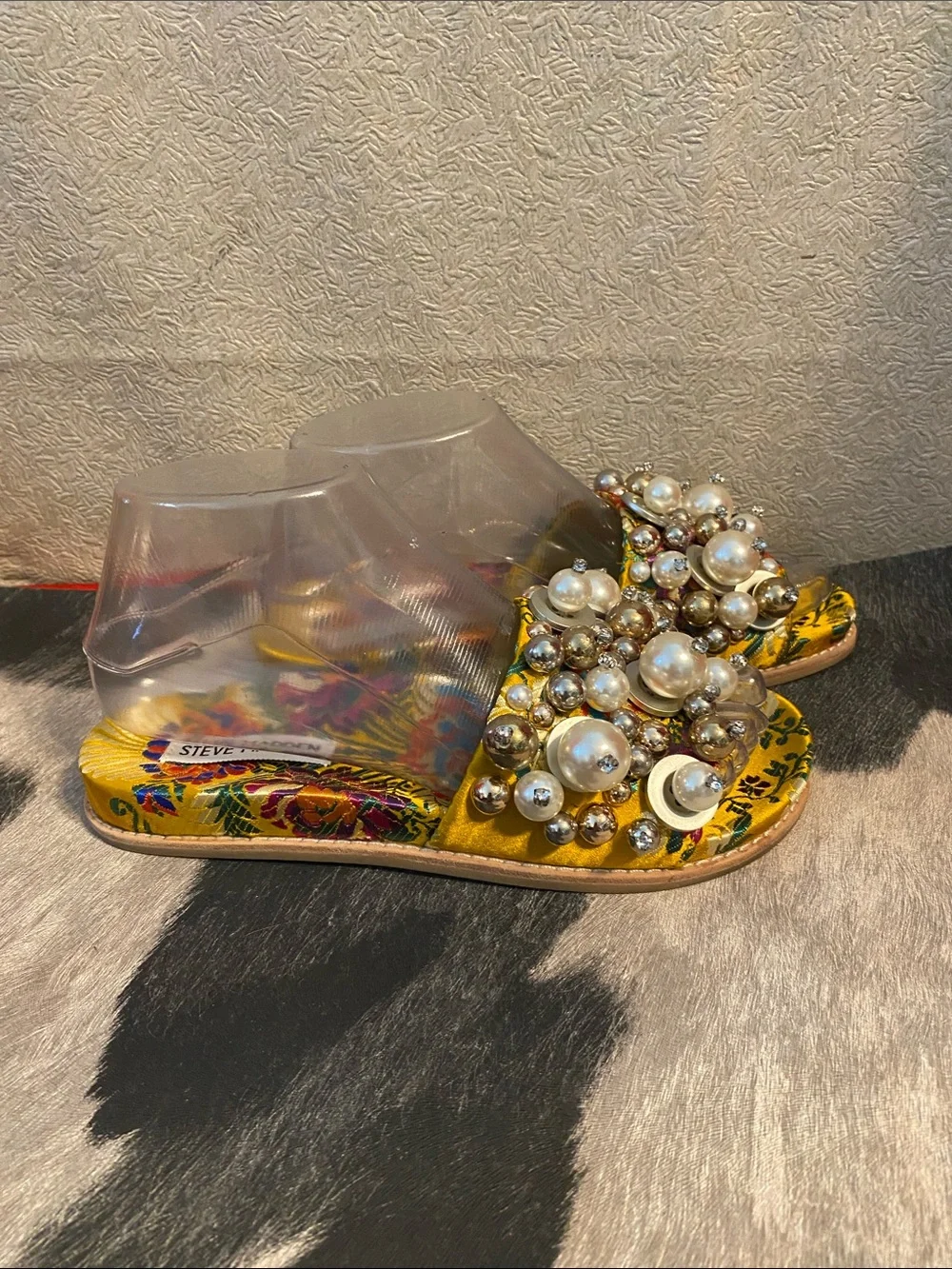 Steve Madden Gold Embellished Pearl Slide Mules